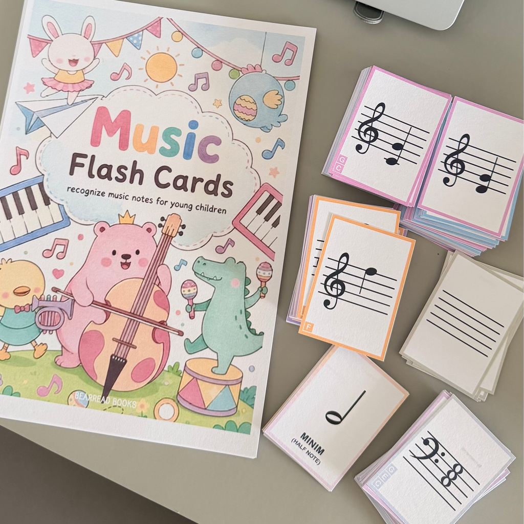 Printable music flash cards beautiful pastel colour for children learning improve site reading of music notes