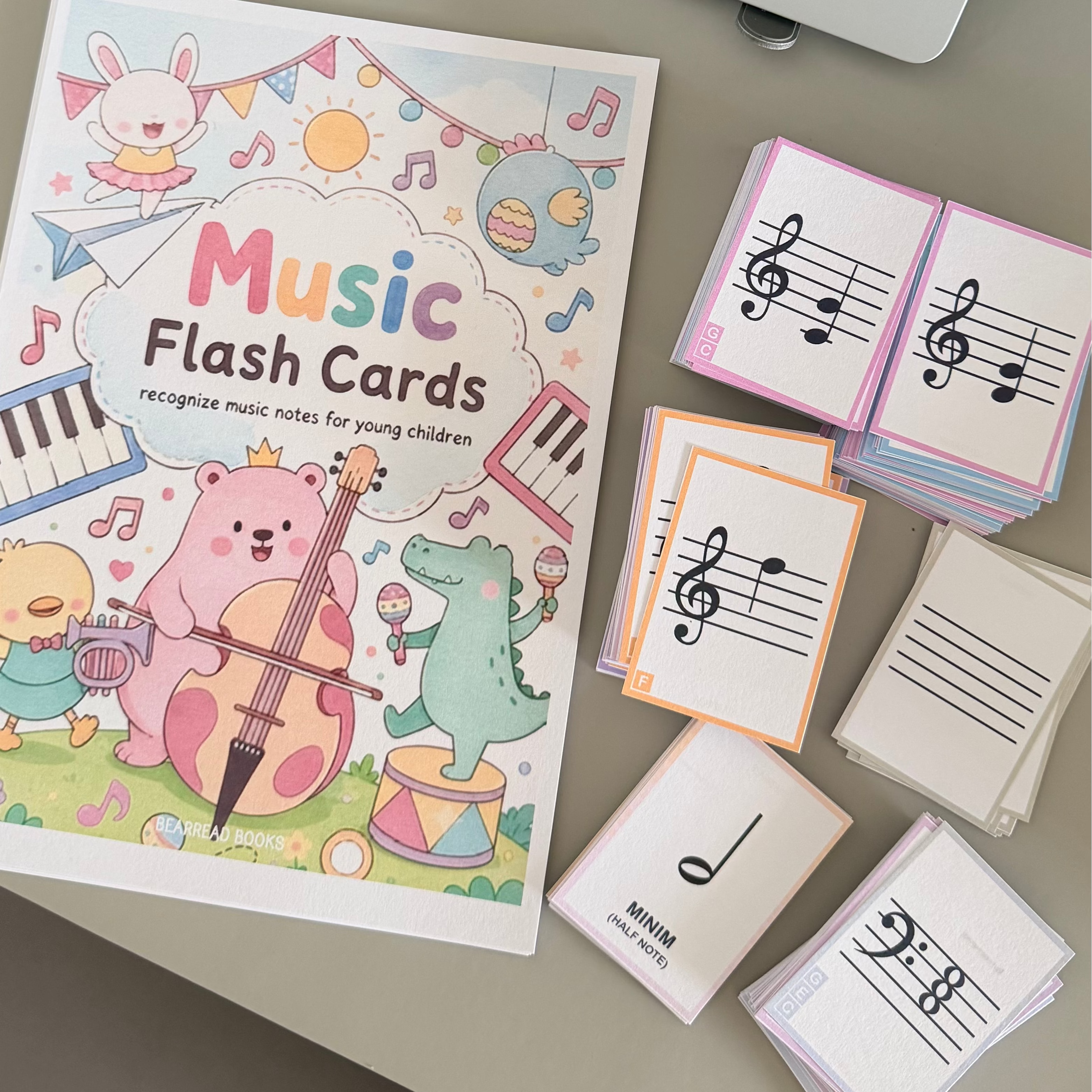 Printable music flash cards beautiful pastel colour for children learning improve site reading of music notes