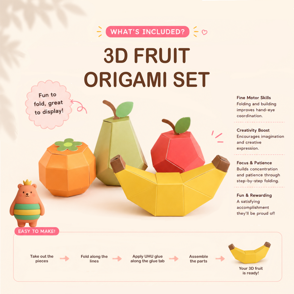 Happy Thinker 3D fruit origami fold and build fruit model improve motor skill.